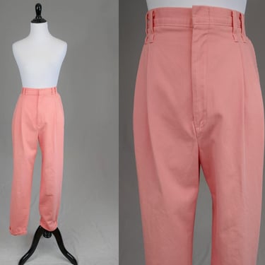 80s Chic Schooners Pants - 31" waist - Peachy Pink - Cuffed, Pleated, High Rise, Tapered Leg - Vintage 1980s - 28.5" inseam 