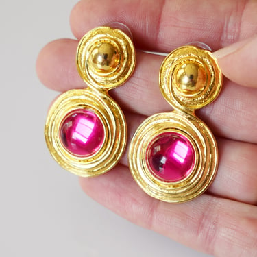 90s Gold and Hot Pink Gripoix-style Fashion Earrings 