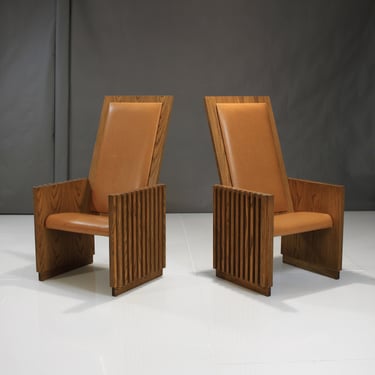 Set of Two (2) Frank Lloyd Wright Style Rare Oak Chairs 