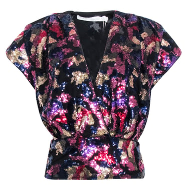 IRO - Black w/ Multicolored Abstract Sequin Pattern "Eskie" Top Sz XS