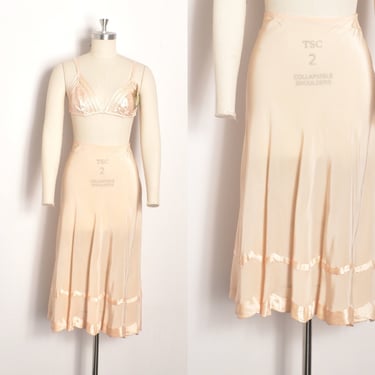 Vintage 1930s Slip / 30s Rayon and Satin Scalloped Skirt Slip / Pink ( S M ) 