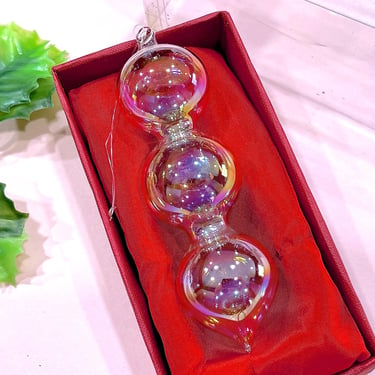 VINTAGE: Hand Blown Glass Ornament with Box - Aurora Luster Lampwork - Christmas Holiday Xmas 