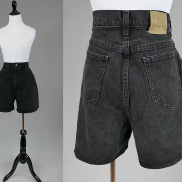 90s Black Lee Jean Shorts - 31" waist - High Rise - Cotton Denim - Vintage 1990s - L 