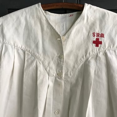 French World War I Nurse Uniform, Authentic SBM Secours aux Blessés Militaires Cotton Linen Hand Embroidered 