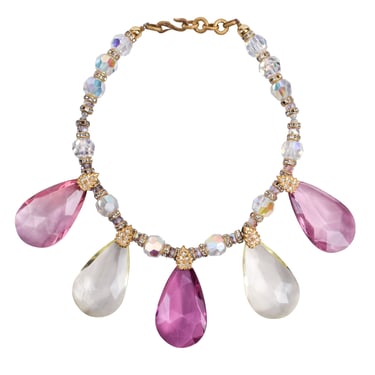 Yves Saint Laurent Vintage SS 1980 Pink Iridescent Faceted Bead and Rhinestone Necklace