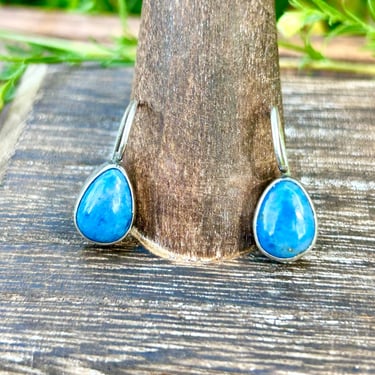 Sterling Silver Lapis Lazuli Earrings Native American Navajo Jewelry Signed KRS Artisan Chris Billie 1970s 1980s 1990s 90s Fashion 