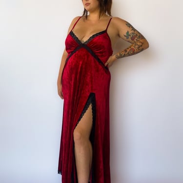 Modern Burgundy Velvet Maxi Dress, sz. L-3XL