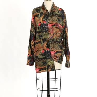 Vintage 90s abstract oversized silk blouse 