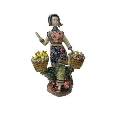 Chinese Porcelain Qing Style Dressing Birds Baskets Lady Figure ws3704E 