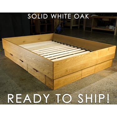 Modern Storage Bedframe, Solid White Oak Queen Bedframe 