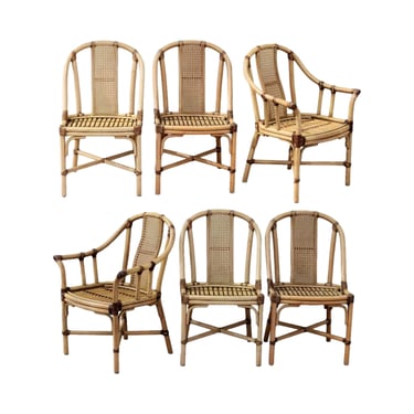 Bamboo Rattan Cane Dining Chairs by Drexel Heritage, Set of 6 Organic Modern 