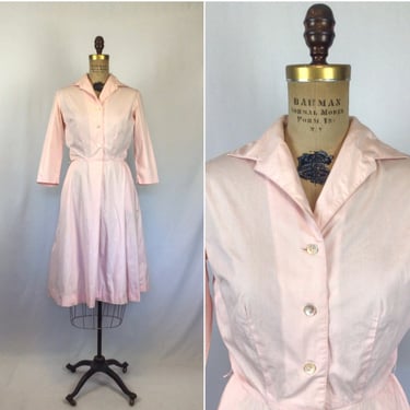 Vintage 50s dress | Vintage soft pink cotton day dress | 1950s Sir James shirtwaist dress 