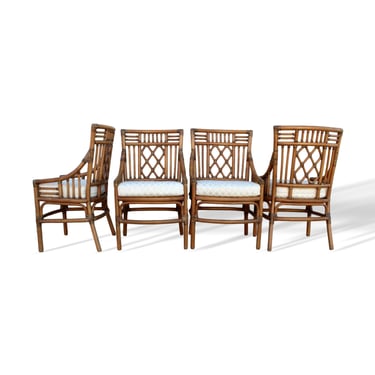 Brighton Inspired Rattan Bamboo Fretwork Chairs, Set of 4 