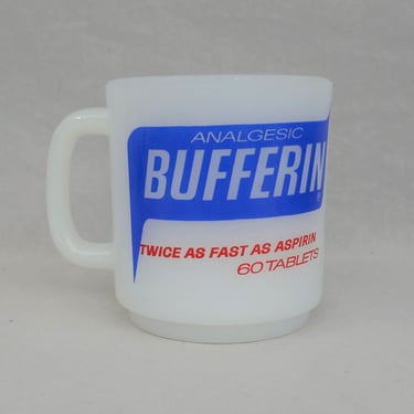 Vintage Bufferin Mug - Milk Glass Coffee Cup - Medication Advertising Collectible 