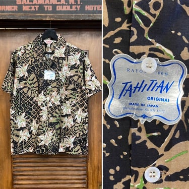 Vintage 1960’s -Deadstock- Atomic Floral Tiki Rayon Loop Collar Hawaiian Shirt, 60’s Vintage Clothing 