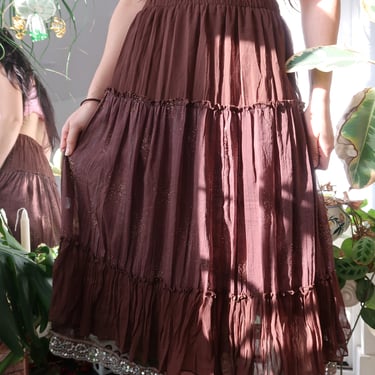 Vintage Brown Whimsigoth Boho Midi Skirt