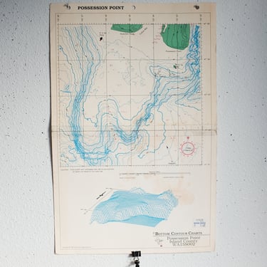 Map of the Ocean Floor /  Bottom Contour Chart 1980s Washington 