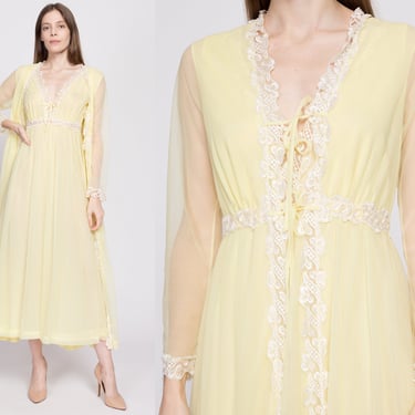 60s Yellow Peignoir Set, As Is - Small | Vintage Negligee Nightgown Sheer Maxi Slip Dress & Robe 