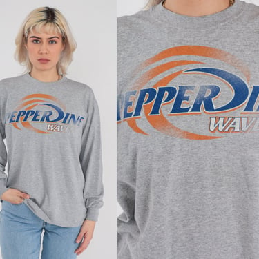 Pepperdine T-Shirt Y2K Malibu University Shirt California College Graphic Tee Retro Waves TShirt Long Sleeve Heather Grey Vintage 00s Medium 