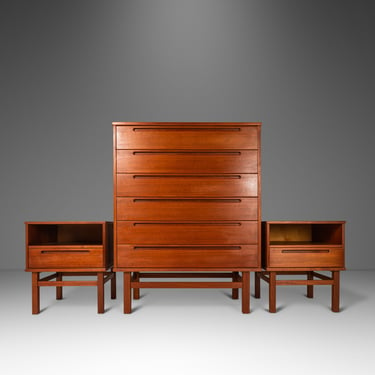 Danish Modern Six-Drawer Tall Dresser w/ Matching End Tables in Teak by Nils Jonsson for Torring Møbelfabrik Produced by HJN Mobler, c. 1960 