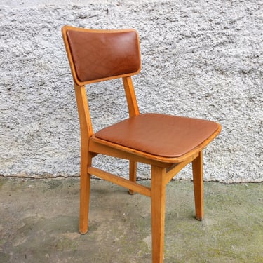 Vintage Wooden Chair/ Wood and Brown Leather Chair / Dining Chair/ Old Chair/ Vintage Furniture / Retro Furniture/ Yugoslavia Chair/ 60s 