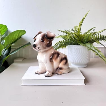 Vintage Chalkware Bulldog Figurine, 1930s Dog Chalk Ware