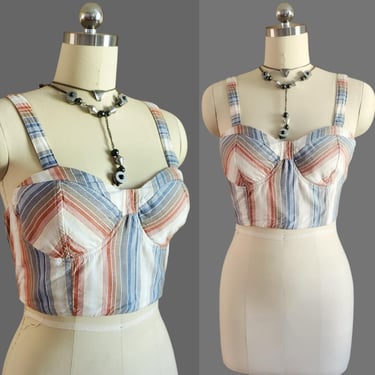 90s/Y2K Crop Top by American Eagle - Crop Tank Top - Bralette Top - 90s and Y2K Fashion - Striped Top - Size Large 