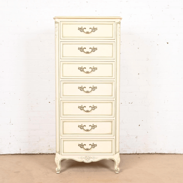 Kindel Furniture French Provincial Louis XV Cream Lacquered Lingerie Chest or Semainier, Circa 1960s