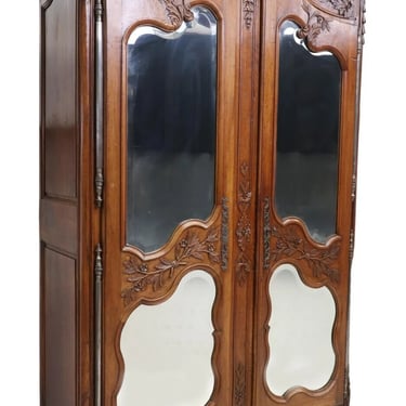 Antique Armoire, Large French Provincial, Walnut, Mirrored, Shelves, E. 1800s!!