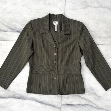 Vintage JBS Blazer Green Stripe Jacket 5 Button Womens 16 Office Career Y2K Academia 