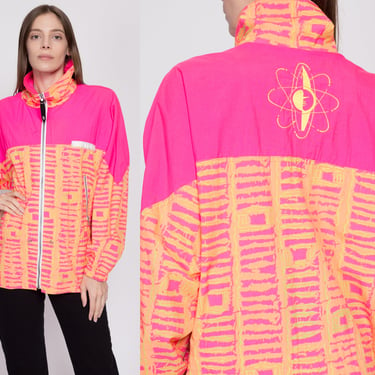 Large 90s Ocean Pacific Neon Atomic Windbreaker Jacket | Vintage OP Colorful Zip Up Streetwear Track Jacket 