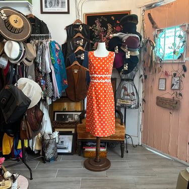 vintage 80's orange polka dot cotton shift dress 