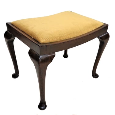 Vanity Bench | Antique English Wood Vanity Stool With Queen Anne Legs 