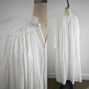 Early 1900s White Sheer Plaid Long Night Gown 