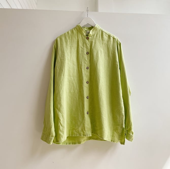 Thick Linen Lime Button Up