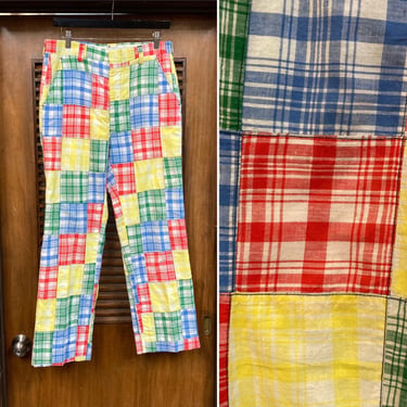 Vintage 1960’s w32 Krazy Patchwork Mod Cotton Ivy League Pants Trousers, 60’s Vintage Clothing 