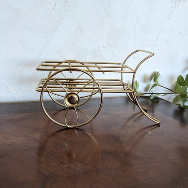 Vintage Gold Metal Wheelbarrow Planter Decor 