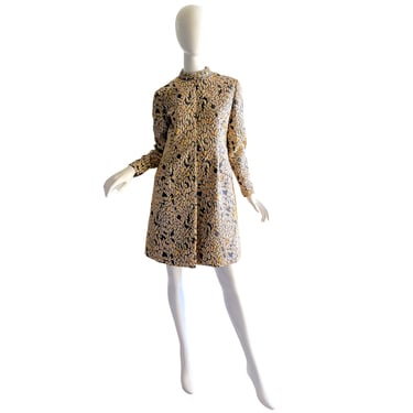 60s Ceil Chapman Brocade Dress / Gold Metallic Rhinestone Dress / 1960s Vintage Saks Fifth Avenue Dress Medium 