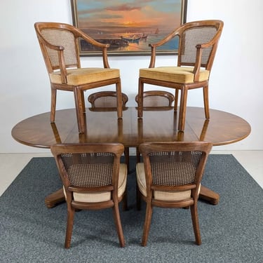 Mid Century Dining Table & 6 Gold Velvet Chairs