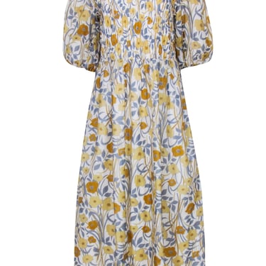 Rebecca Taylor - Ivory w/ Yellow & Blue Floral Print Maxi Dress Sz XL