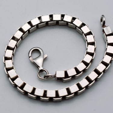 90's M Italy 925 silver box chain bracelet, big dimensional geometric sterling rocker bracelet 