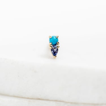 Single 9K Gold Duo Turquoise and Tanzanite Stud