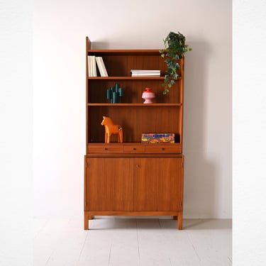 Danish Style Vintage Teak Bookcase with Pull-Out Shelf 