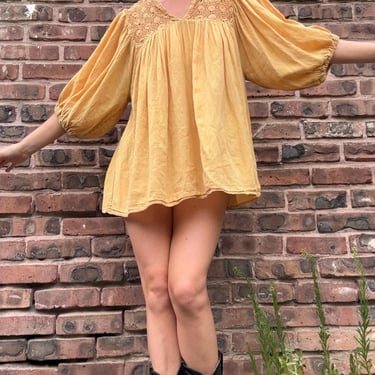 Vintage 70s Gauze Cotton Tangerine Orange Dyed Tunic Blouse Top Mini Dress Medium by TimeBa