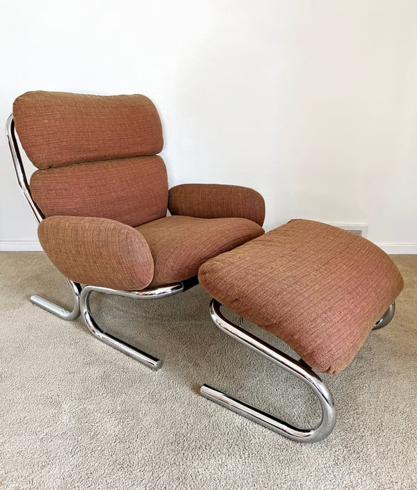 Milo Baughman Directional chrome lounge chair mid century 