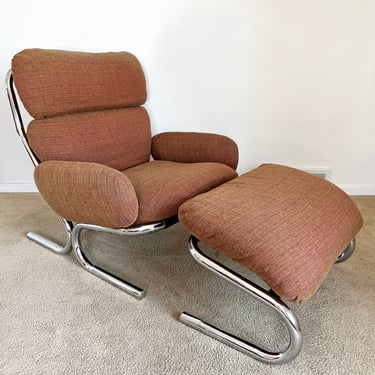 Milo Baughman Directional chrome lounge chair mid century 