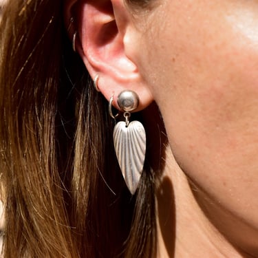 Elegant Sterling Silver Ribbed Dangle Earrings, Wing/Feather Motif, Lightweight, Vintage Earrings, 48mm 