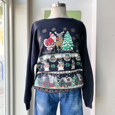 Vintage 80s Christmas Sweatshirt / Vintage Crewneck Holiday Sweatshirt / Vintage Christmas Sweatshirt / 80s Santa Christmas Sweatshirt XL 