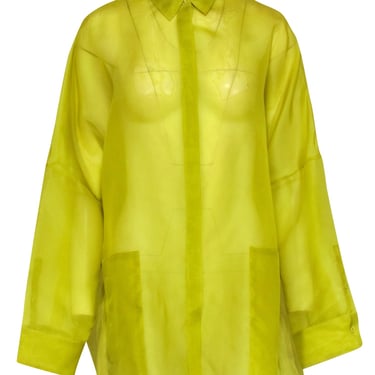 Lapointe - Chartreuse Sheer Button-Up Oversized Blouse Sz S