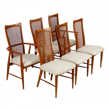 Set of 6 Dining Chairs with Sculptural Cane Backs